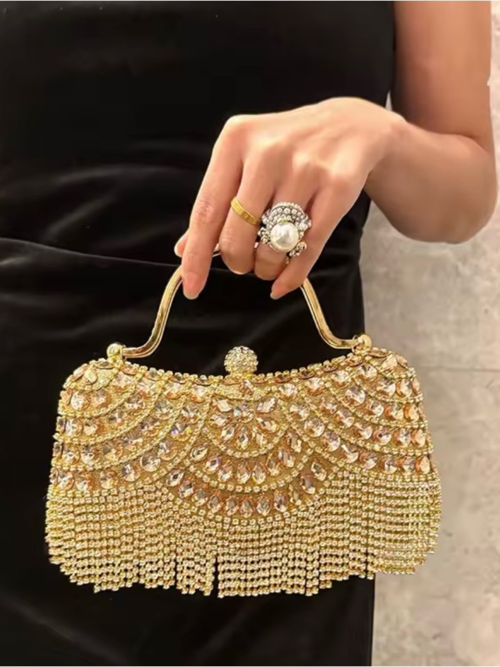 Gold Crystal Evening Clutch Handbag Purse Luxurious